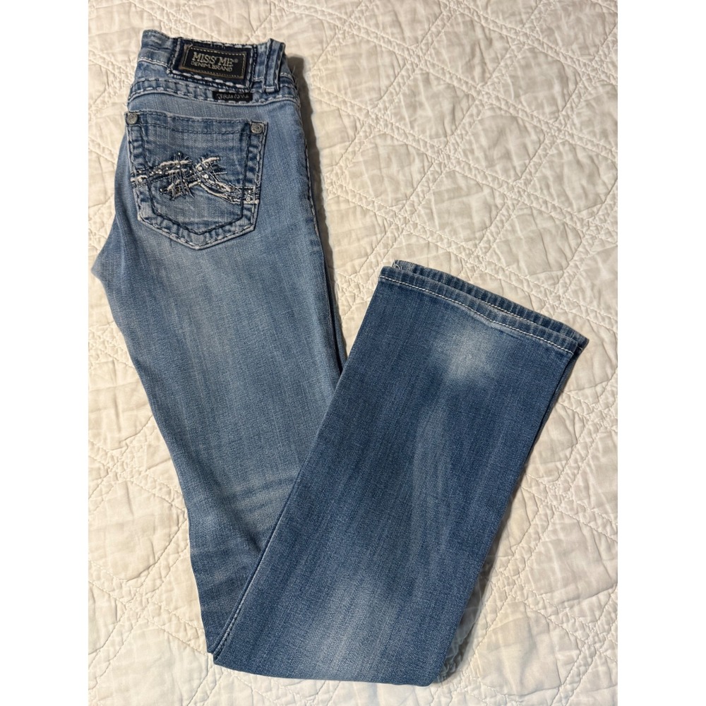 Miss Me Bootcut Jeans Womens 25 Light Blue Embellished Pocket